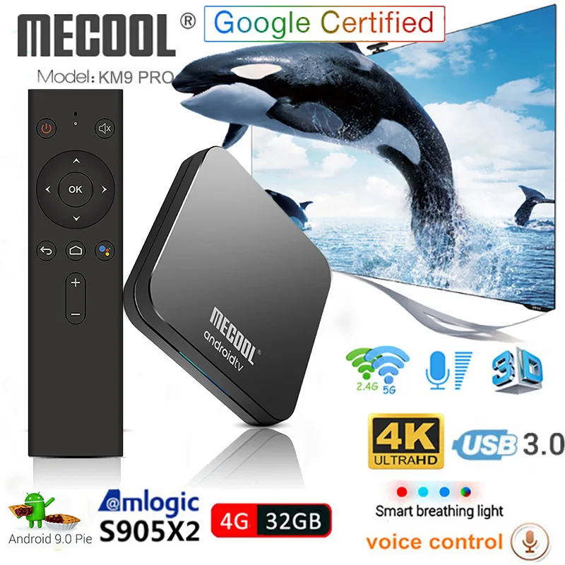 KM9 Pro Android 9,0 Smart tv Box Голосовое управление S905X2 4 Гб DDR4 ram 32 Гб rom 2,4G/5G WiFi Bluetooth 4K tv Box Mecool телеприставка