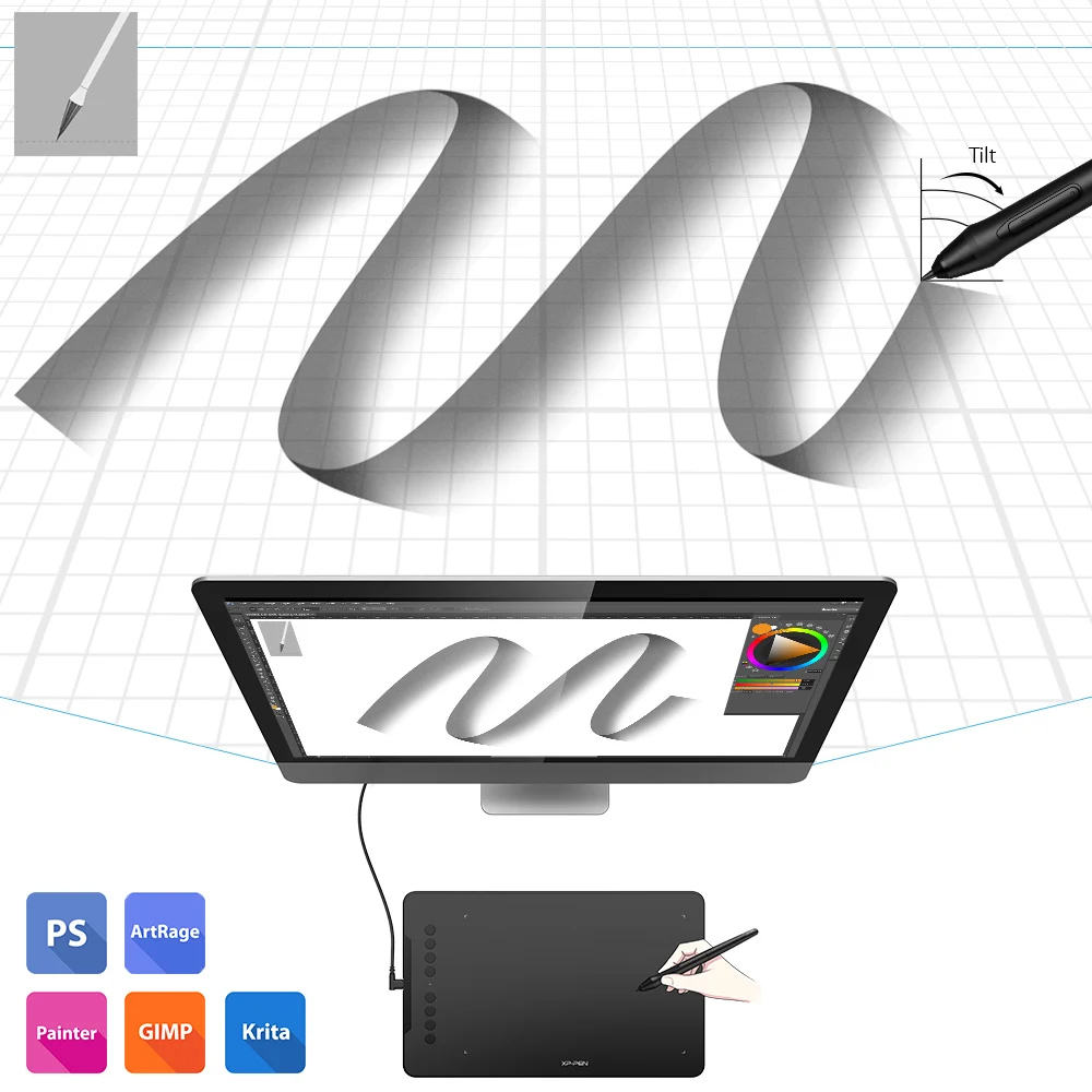 Xppen Deco 01 v2 10 Polegada Desenho Tablet Gráficos Digital Tilt Android Windows Mac Teclas de Atalho 8192 Níveis de Pressão Tablets digitais - Imagem 5