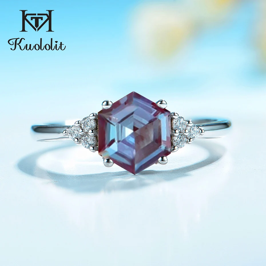 Женское кольцо с шестигранной головкой Kuololit, роскошное серебряное кольцо с Александритом для романтического 925 пробы, 2 карата|Кольца|   | АлиЭкспресс