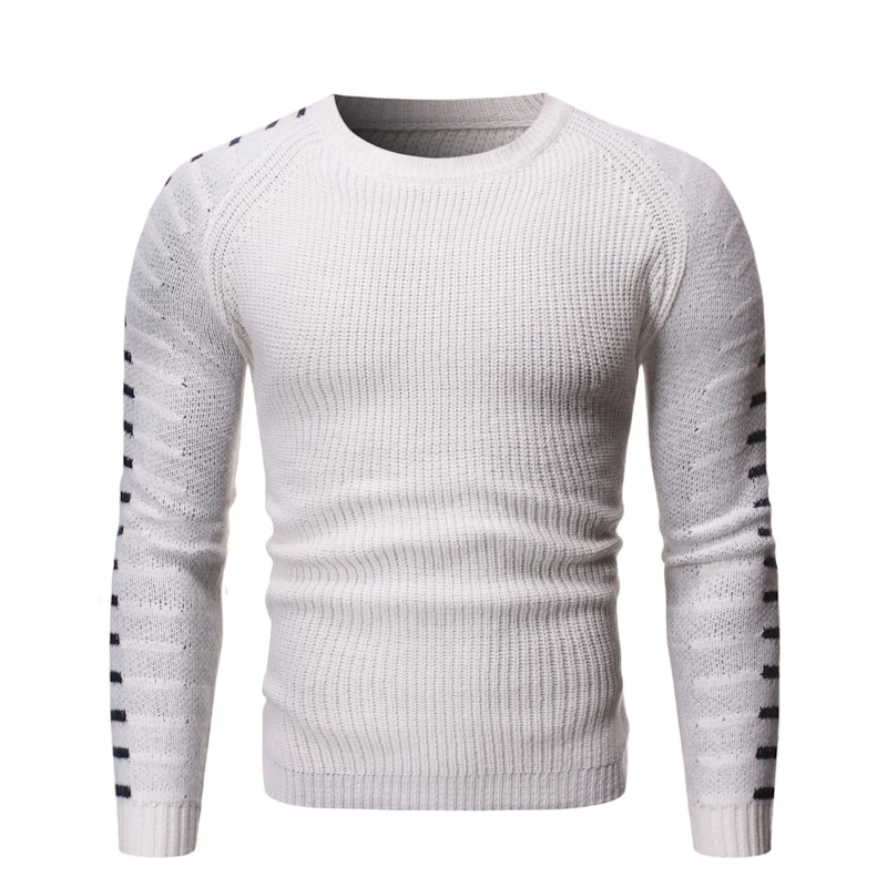 Pull Homme бренд с круглым вырезом в полоску приталенный теплый трикотаж Erkek Монт Зимний пуловер свитер топы мужская одежда корейский размер - Цвет: MY90-White