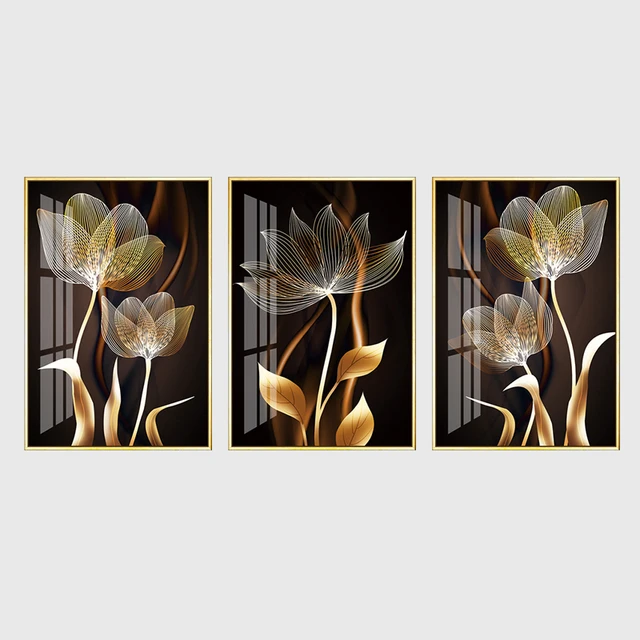 Abstract Black Golden Flower Luxury Poster Nordic Art Plant Leaf Canvas Painting Modern Wall Picture for Living Room Home Decor 23