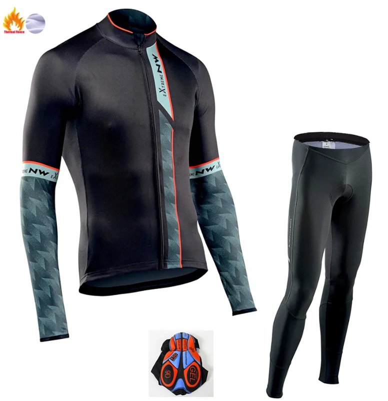 Pro Team NW Зимняя Теплая Флисовая велосипедная одежда для мужчин Northwave Джерси костюм для прогулок верховой езды на велосипеде MTB Одежда комбинезон комплект - Цвет: Winter Cycling Suit