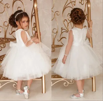 

White Ivory Long Sleeves Baby Girls Dresses Knee Length Puffy Skirt Infant Toddler Birthday Party Dresses