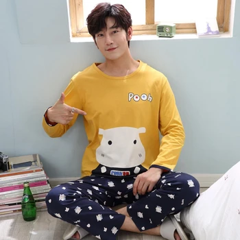 

Cotton Pajama Sets for Men 2020 Autumn Winter Long Sleeve Cartoon Pyjama Suit Male Loungewear Homewear Home Clothes High Quality