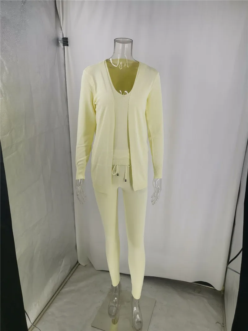 knitted 3 piece women loungewear sets cardigan ladies jumper outfits autumn knit tracksuit woman new casual 3 pcs matching sets