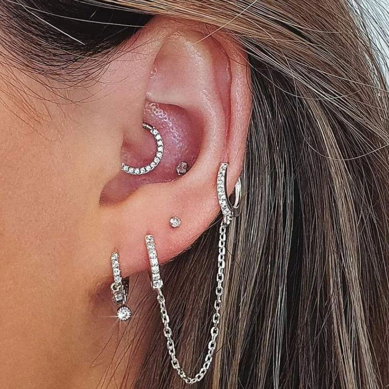 Pendientes de aro con doble agujero para mujer, aretes de aro con de margaritas, de circón y moda Simple, 1 ud.|Pendientes de aro| - AliExpress