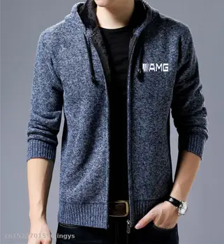 

2020 Zipper Jackets Men for AMG logo Casual Fleece Coats Fashion Slim Fit Hooded Thick Warm Jacket