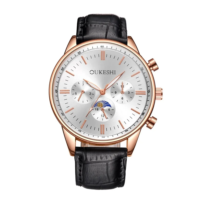

Oukeshi Fashion Simple Men Waterproof Leather Belt Quartz Watch Blueray Three-Eyed Business Casual MEN'S Watch Currently Availab