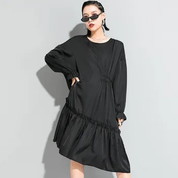 

QING MO Black Women Pleated Dress 2020 Fashion Women Spring Elegant Dress Female Full Sleeve Pullovers Dress ZQY3136