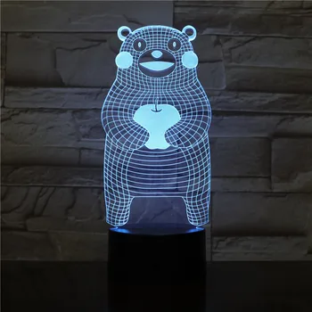 

Japanese Kumamoto Bear Led Nightlight Kids Toy LED Remote Control Touch Table Lamp 7 Colors Clock Base Light Decorations 3D Lamp