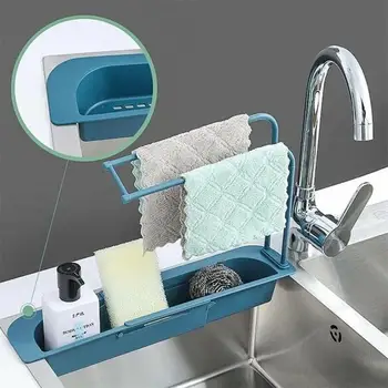 

Useful Telescopic Sink Rack Soap Sponge Drain Shelf Storage Basket Bag Faucet Holder Adjustable Bathroom Holder Sink Kitchen