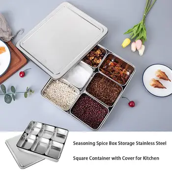 

4 Types Seasoning Spice Box Storage Stainless Steel Square Container Kitchen Moisture-proof Seasoning Storage Box With Cover