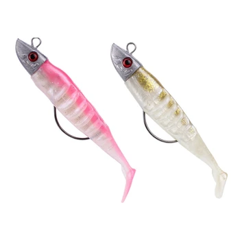 

2pcs Soft Bait Fishing Lures Diy Lead Head Jig Fish Sea Bass Lure Fishing Tackle - Pink & Yellow