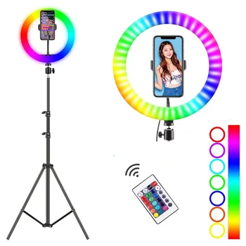 

RGB LED Ring Light 10inch With Tripod Phone Clip Selfie Colorful Photography Lighting for Studio Vlogging YouTube tik tok