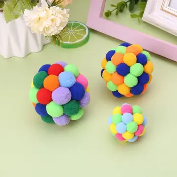 

New Pet Cat Toy Colorful Handmade Bells Ball Built-In Catnip Interactive Toy LX9C