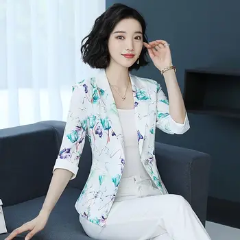 

Blazer spring / summer 2020 new large style medium sleeve 3 / 4 sleeve one button casual printed suit
