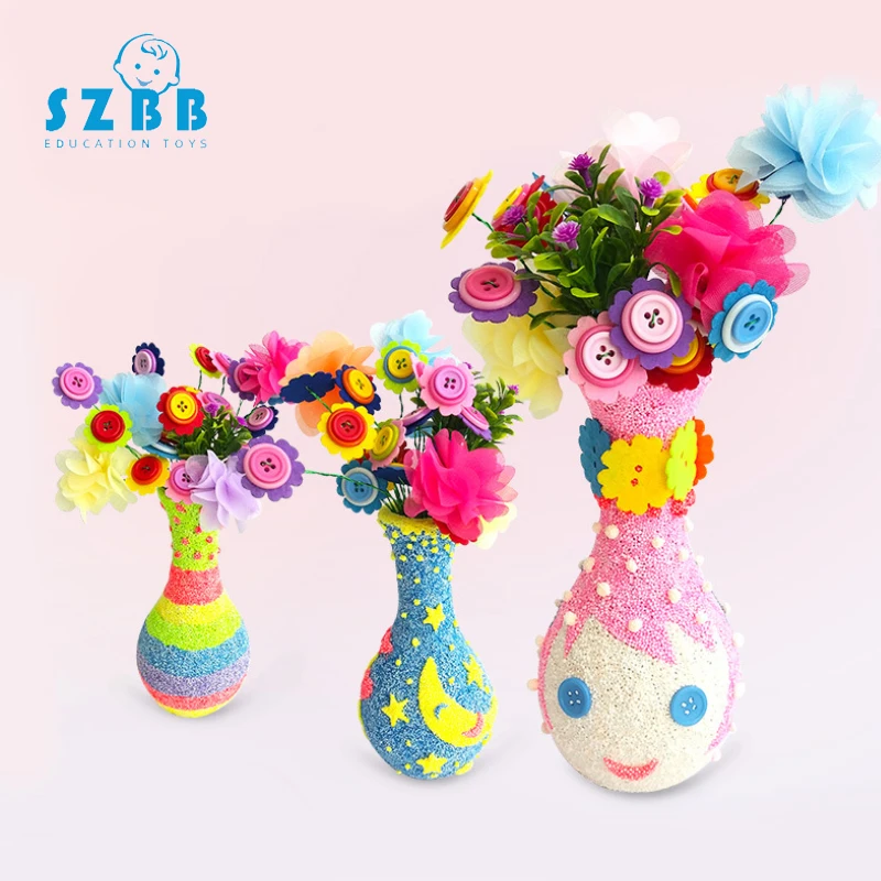 

Sz Steam Children's handmade creation diy educational toy snowflake mud pearl mud wooden vase white embryo painting mould