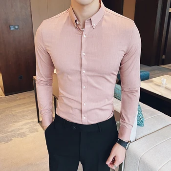 

2020 New Men's Striped Shirt Slim Fit Male Casual Long Sleeved Shirts 5 Colors Business Social Clothes
