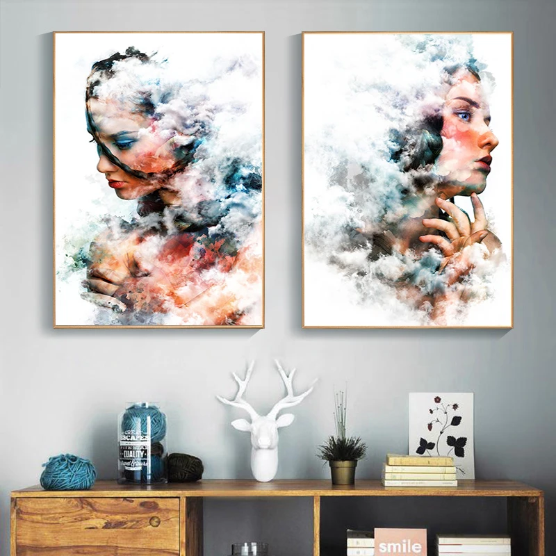 

Modern Canvas Painting Colorful Poster and Print Woman Wall Art Bedroom Figure Pictures for Living Room Farmhouse Decor Unframed
