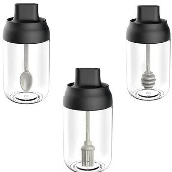 

Spice Bottle Seasoning Box Spice Storage Jars Transparent Glass Salt Pepper Cumin Powder Honey Box Kitchen Gadgets 3pcs Set