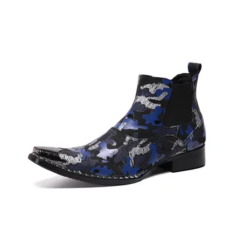 

Popular High Top Men's New Printing Cool Young Man Spirit Tide Boots Sapatos Pointed Toe Ankle Genuine Leather Cow Leather Zip