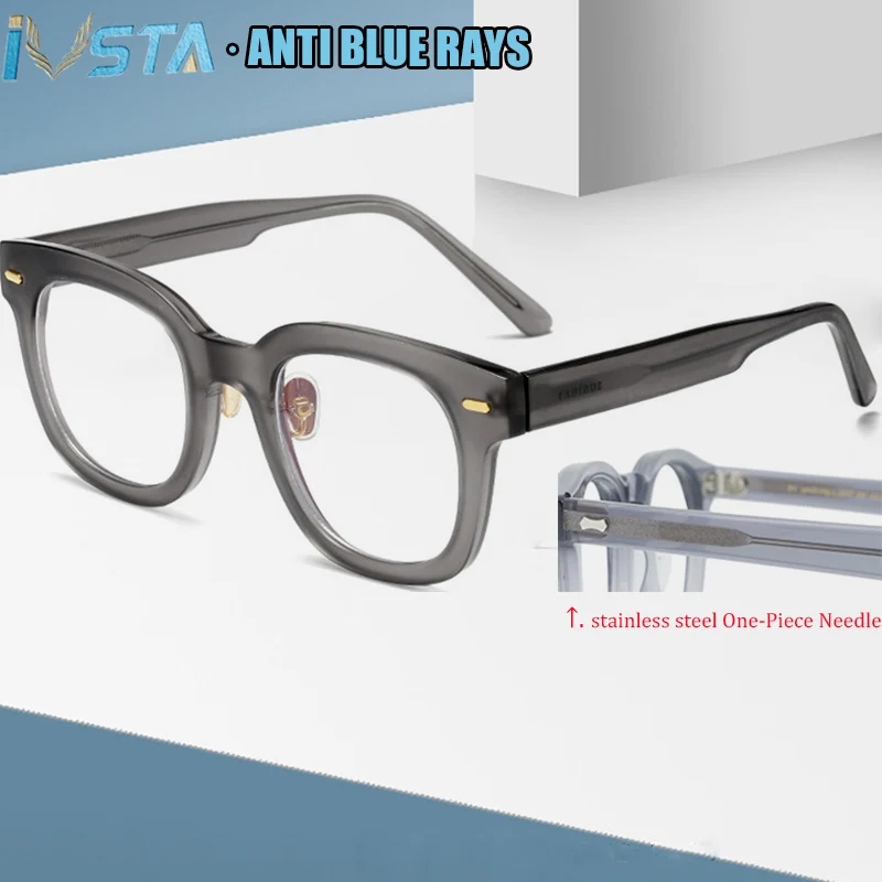 

IVSTA Computer Glasses Frame Men Geek Myopia Eyewear Oversized Spectacle frames Big Anti Blue Light with Stainless Steel Needle