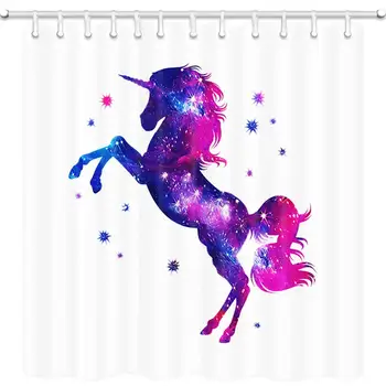 

Fantastic Unicorn Shower Curtain for Kids Bathroom, Watercolor Cosmic Unicorn Fantasy Stars Bathroom Curtain, Polyester Fabric