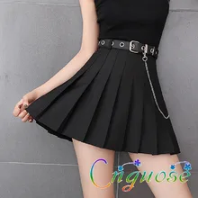 Высокая Талия Колледж плиссированная короткая юбка детская одежда на весну-осень темно черый Темно-синие женские студенческие утепленные полусапожки плиссированные мини-юбки на ремешке; по сниженным ценам