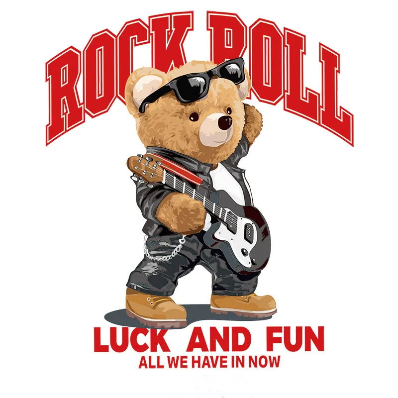 

Guitar bear Pattern Patches For Clothing Fashion Heat Pressure Applique Striped Jeans DIY Accessory Sticker On Clothes
