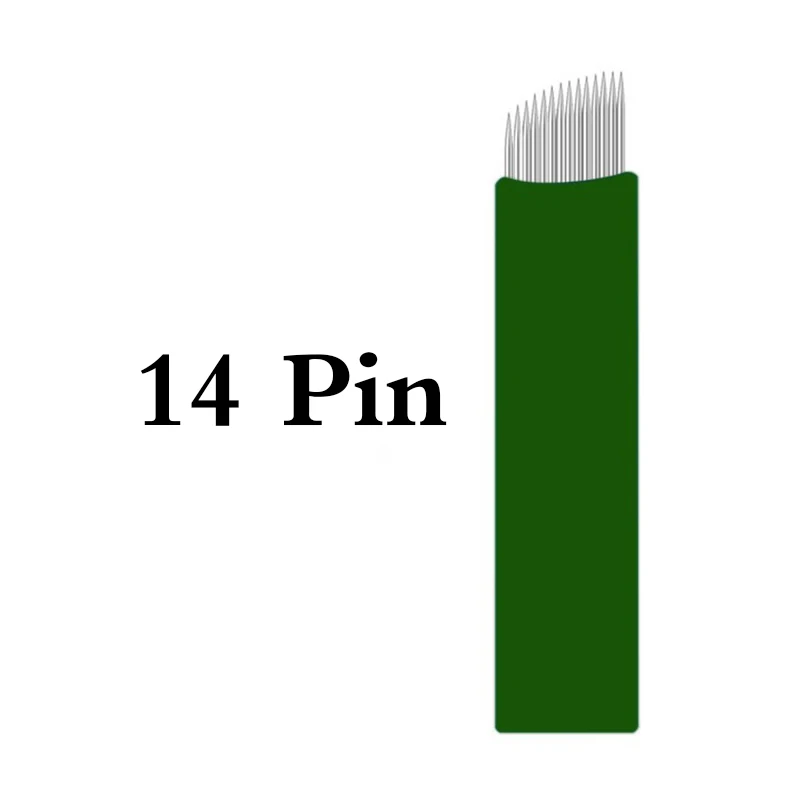 14pin 200 шт. нанолопасти, ламинаты, микроблейдинг, игла, гибкий, 12pin, 14pin, 16pin, 17pin, 18pin, зеленый, для микро 3d вышивки, Pernement, макияж - Габаритные размеры: 14pin