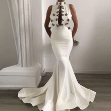 Белые мусульманские Вечерние платья русалки, атласные вечерние платье для выпускного вечера в арабском стиле, вечерние платья Robe De Soiree