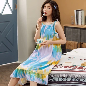 

2020 New Summer home clothes Sleepwear One piece dyeing nightgrown Cotton pyjamas Summer Sexy pijamas de mujer pjs women
