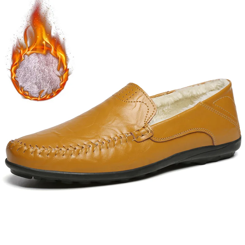 Fur yellow 8008-34 Размеры 38-47; кожаная мужская обувь; повседневные удобные лоферы; мокасины; обувь высокого качества; мужская легкая обувь для вождения; Новинка года - Цвет: Fur yellow 8008-34