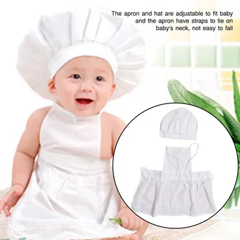 

Unisex Comfortable Baby Chef Suit Set Apron Hat Home White Breathable Cooking Costume Gift Photography Props Cute Photo Studio