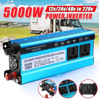 

5000W Solar Power Inverter DC 12V/24V/48V To AC 220V Voltage Converter Transformer Double Display 3 Sockets 4 USB Ports