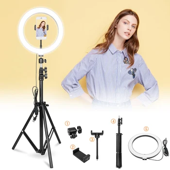 

Photo Studio 10" Ring Lamp 3500-6500K Selfie Ring Light Dimmable Photographic Lighting Tripod Stand For Live YouTube Fill Light