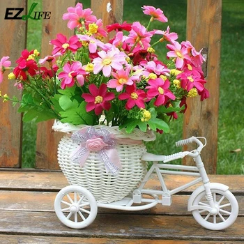 

Rattan Weaving Artificial Flower Baskets Handmade Simulated Bicycle Decor Wooden Basket Flowers Planter Office Garden Pot Z5Z2