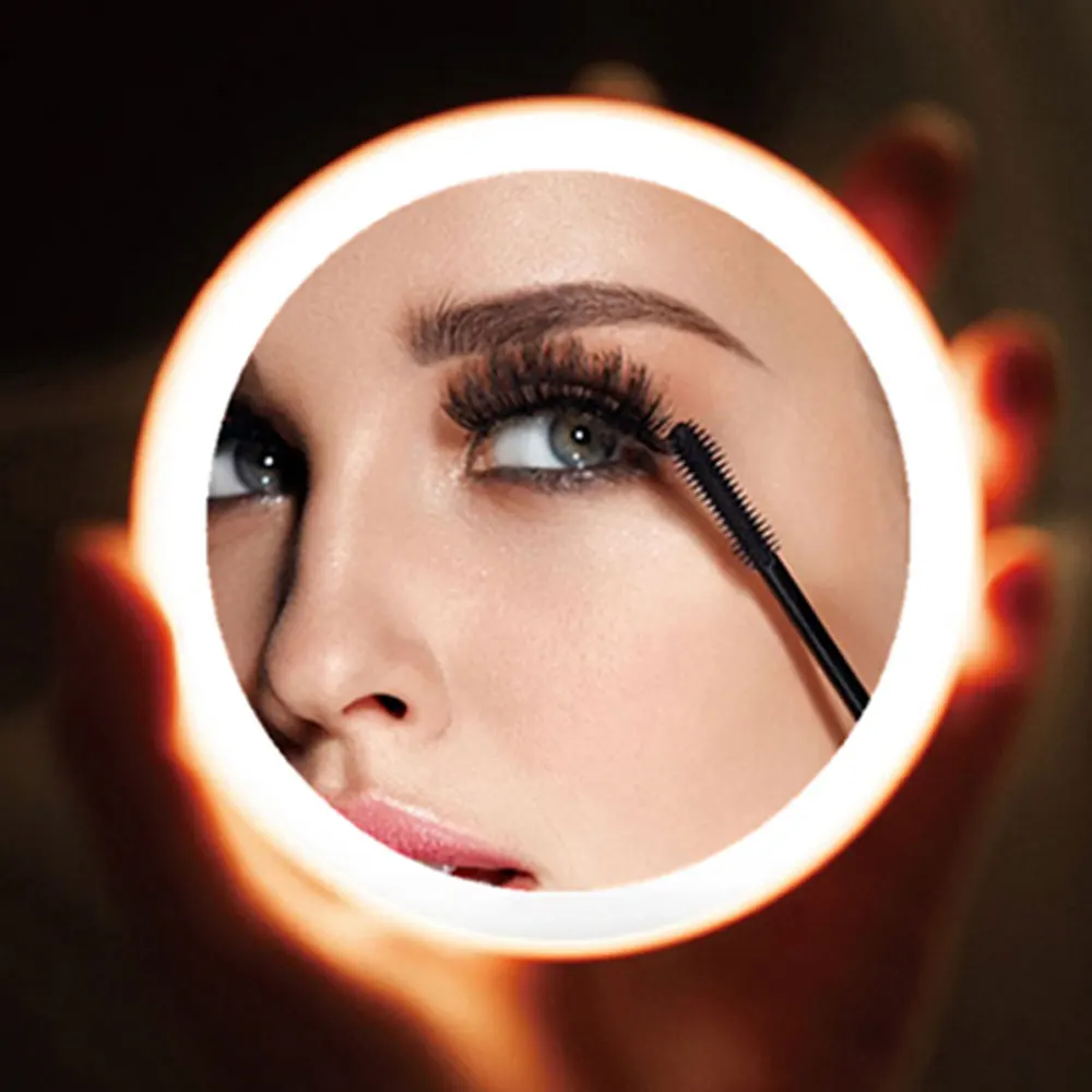 

2020 Portable LED Makeup Mini Circular Cosmetic Mirror 3 Dimmable Brightness Compact Travel Mirror Wireless USB Charging 50