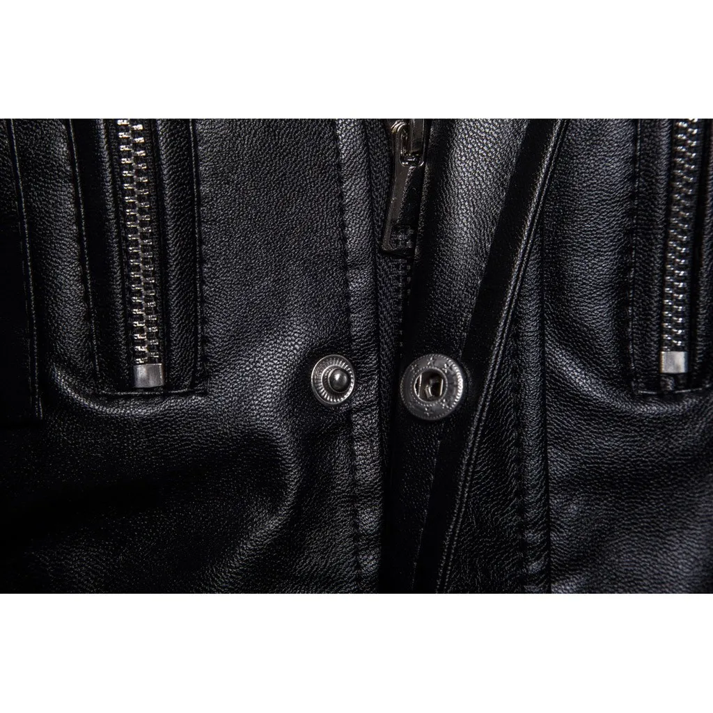 Зимняя мужская кожаная куртка, однотонная Кожаная Байкерская мотоциклетная куртка на молнии, верхняя одежда со стоячим воротником и карманами, Женская длинная куртка, пальто