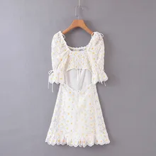 Осеннее женское платье в западном стиле, стиль, вышитые хризантемы, двухсекционное платье с открытой спиной, маленькая короткая юбка