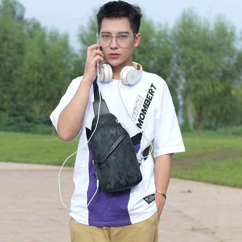 Мужская мини сумка через плечо dingxinymizu маленькая нагрудная на одно с usb зарядкой