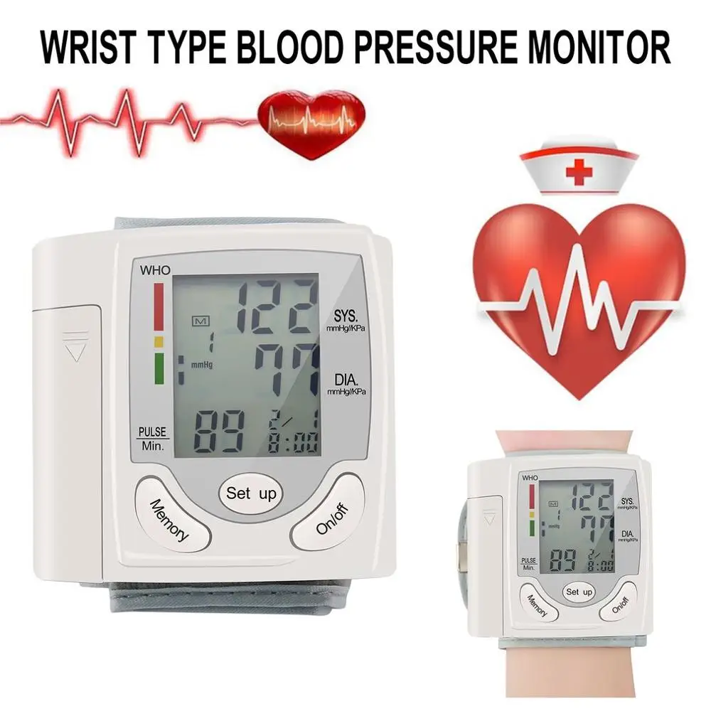 

Health Care Monitor Automatic Digital LCD Display Wrist Blood Pressure Monitor Heart Beat Rate Pulse Meter Measure White Carry