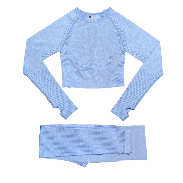 2/3/5PCS Women Sportswear Yoga Set Gym Clothing Tracksuit Long Sleeve Crop Top High Waist Seamless Leggings Fitness Sports Suits 2pcs sky blue