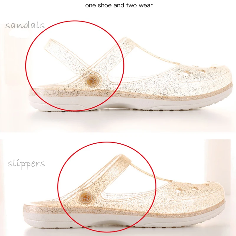 Women Sandals Women Flats Comfortable Sandals Imitation Leather Clogs EOFK Summer Women Sandals Clogs Glitter Shinny Colors Lady Jelly Flat Comfort Sandals Hoof Shoes