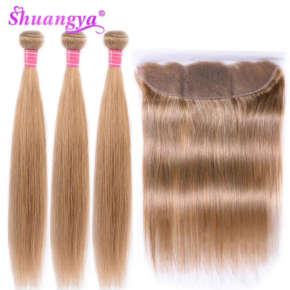 Бразильские прямые пучки волос с фронтальной 100% человеческие волосы Remy пучками