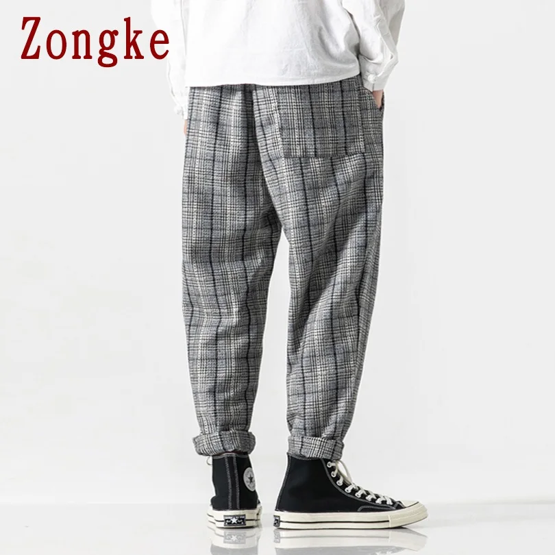 Zongke Heavyweight Plaid Pants Men Joggers Trousers Men Pants Streetwear Sweatpants Harem Pants Men Trousers 5XL Autumn