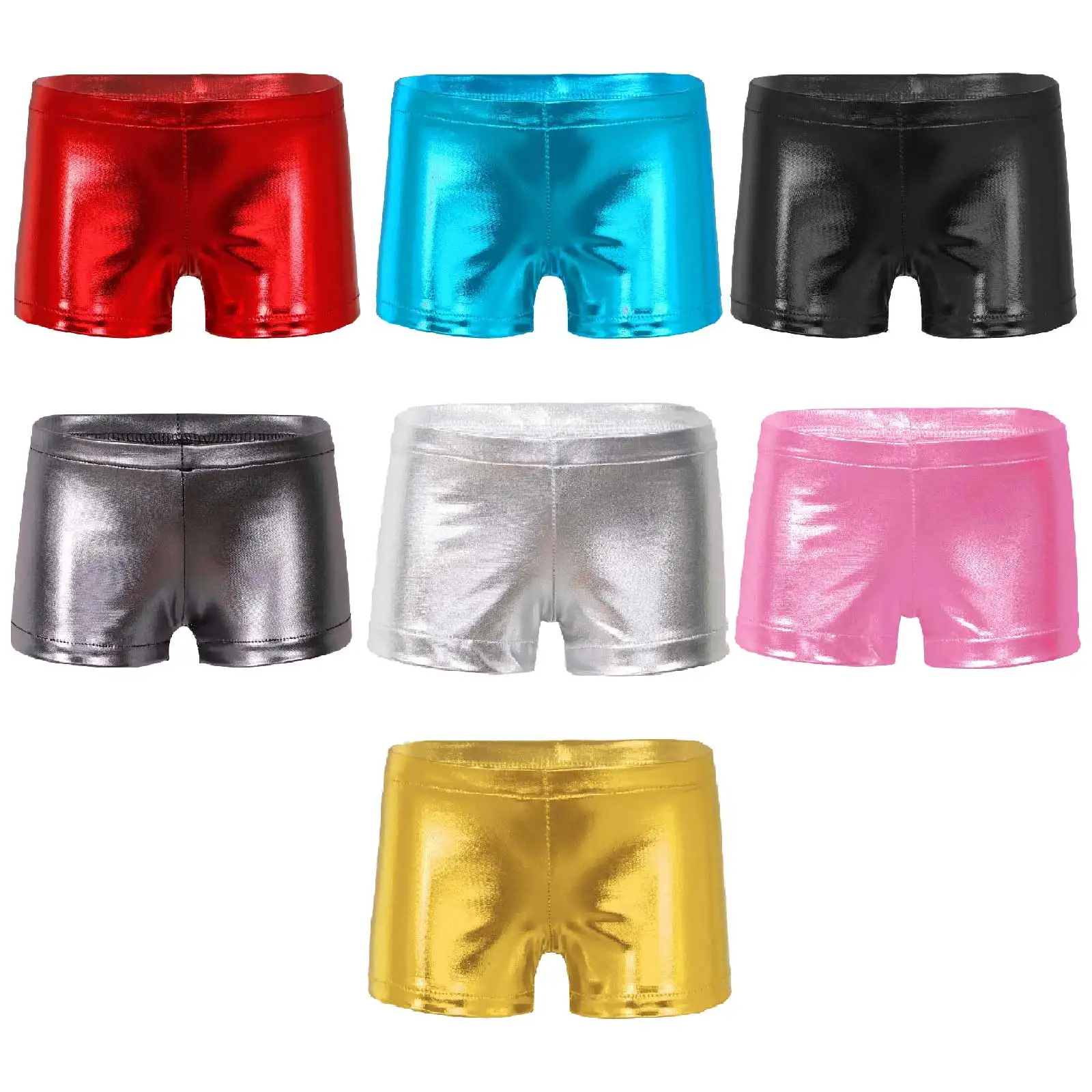 

Kids Girls Ballet Shorts Solid Color Elastic Waistband Shiny Metallic Dance Shorts Jazz Wear Gymnastics Dance Workout Clothes
