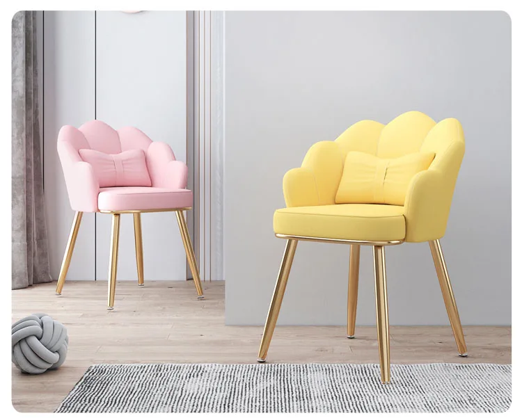 Light Luxury Dinning Chair Bedroom Backrest Fabric Living Room Makeup Chair Golden Foot Bedroom Chairs For Home Decoration