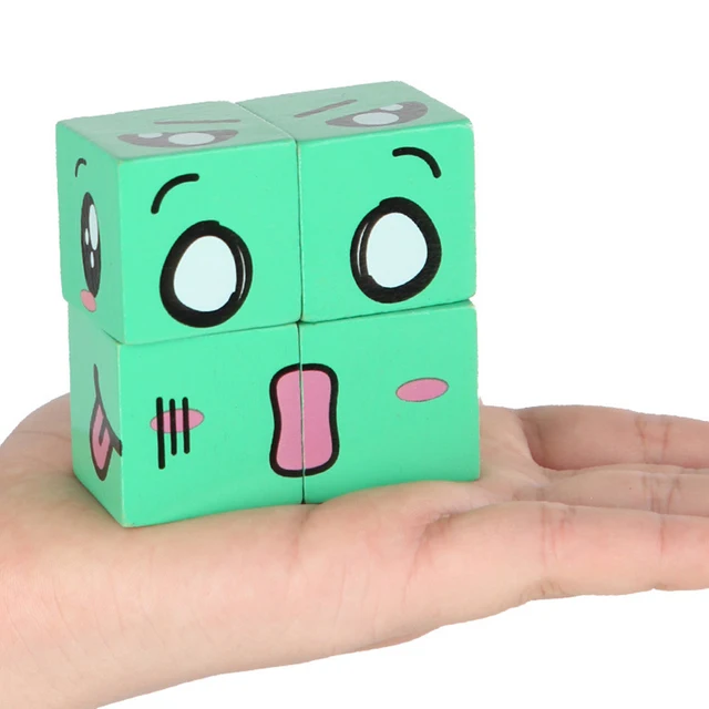 Cartoon Emoticons Magic Blocks Emoticons Expression Changes Wooden Toys for Children Parent-child Board Game 2