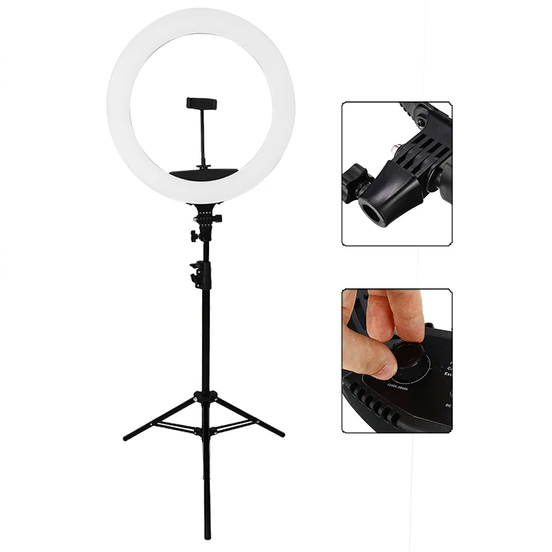 

18 Inch LED Ring Light With Stand & Phone Holder for Camera iPhone Phone Dimmable with Tripod Stand & Bag Make Up Lamp